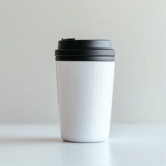 White Travel Mug Mockup with Black Lid
