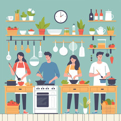 vector image of people cooking
