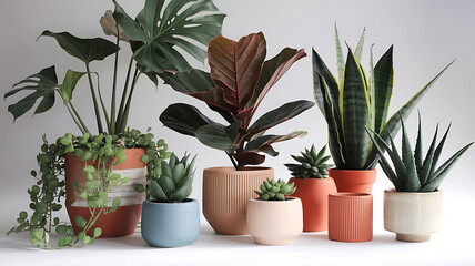 Fototapeta premium collection of potted plants isolated background