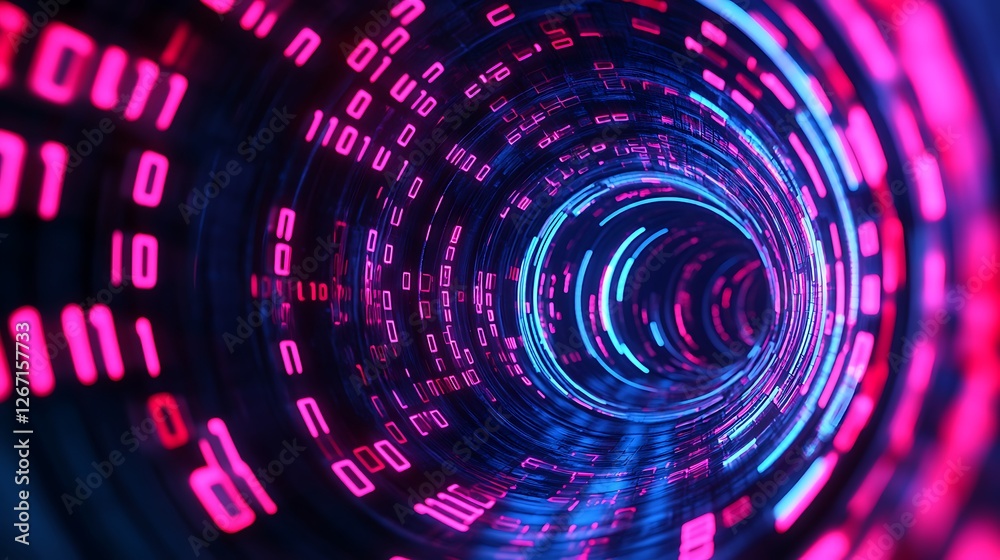 Poster abstract digital tunnel with binary code.