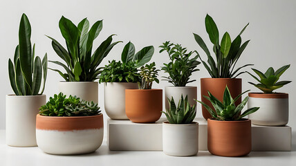 Fototapeta premium collection of potted plants isolated background