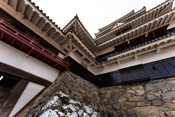 雪化粧の日本の城　長野　冬/Snow-covered Japanese castle, Nagano, winter