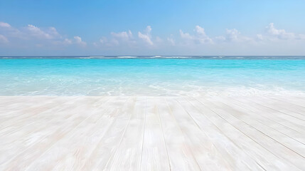 Fototapeta premium White wooden beach boardwalk ocean view