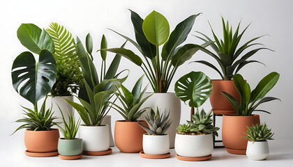 Fototapeta premium collection of potted plants isolated background