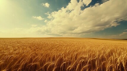 Obraz premium Golden Wheat Field Under a Cloudy Sky: A Serene Rural Landscape