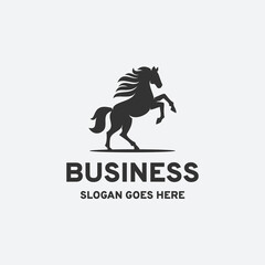 Minimal brave horse logo design vector illustration in silhouette style on a white background