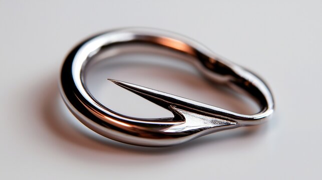 Silver Fish Hook Isolated on White Background with Sharp Metal and Detailed Macro View