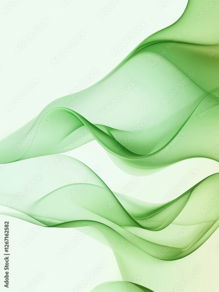 Leinwandbilder Soft green waves of fabric flowing gracefully in a lightened background creating a tranquil atmosphere. Generative AI
