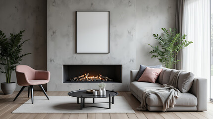 modern living room with fireplace