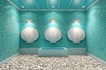 Teal Spa Room with Seashell Accents 