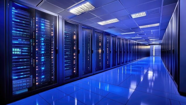 Data center servers illuminate hallway, networking