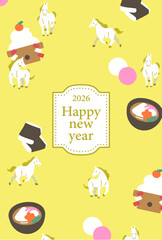 Fototapeta premium Nengajo year 2026 vertical Clip art of a lovely horse and rice cake. 