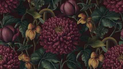Dark Burgundy Floral Pattern for Wall Decor
