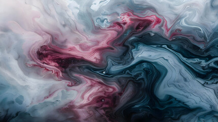 Fototapeta premium Abstract fluid art with swirling patterns in shades of pink, gray, and blue.