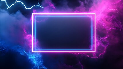 Neon frame with lightning and smoke effect