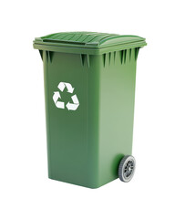 Isolated Dark Green Recycling Bin with Visible Wheel