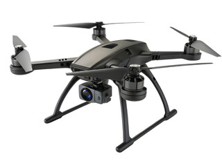 Modern Black Drone with Camera in High-Tech Design On Transparent Background