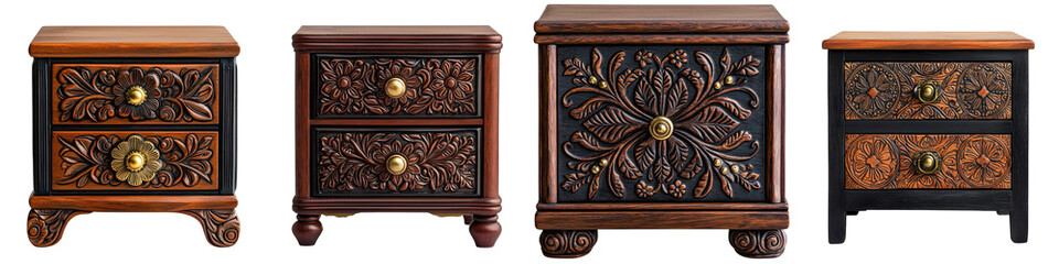 Exquisitely Crafted Vintage Wooden Drawers or Cabinet with Ornate Floral Carvings and Intricate Patterns Showcasing Traditional Artisanship and Classic Elegance