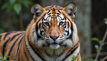 Fototapeta premium Majestic tiger resting in lush green foliage