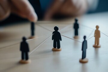 Business networking concept with figures connected by lines on a desk
