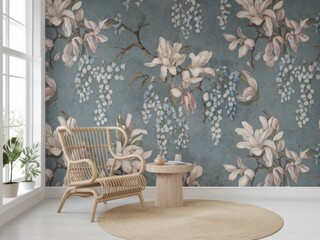 Elegant Floral Wallpaper in a Cozy Living Room Setting