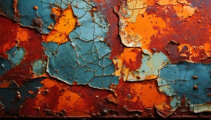 A close-up grunge texture focusing on chipped paint edges and small rust particles background