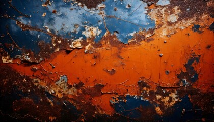 Fototapeta premium A close-up grunge texture focusing on chipped paint edges and small rust particles background