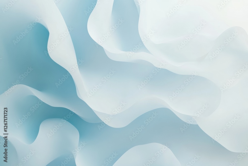 Poster Abstract composition featuring soft blue and white flowing shapes in a serene setting. Generative AI