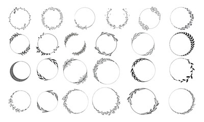 Obraz premium Hand drawn floral frames. Vector wedding design. Ornate wreaths with leaves and flowers.