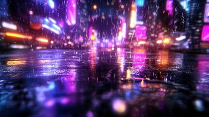 Fototapeta premium Vibrant Neon Reflections in a Cyberpunk City Street at Night