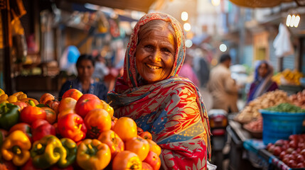 Obraz premium Woman is smiling while holding a basket of tomatoes