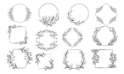 Collection of hand drawn circular decorative elements for wedding invitation