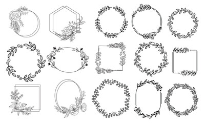 Floral Frames collection. Round Square Oval flower borders.
