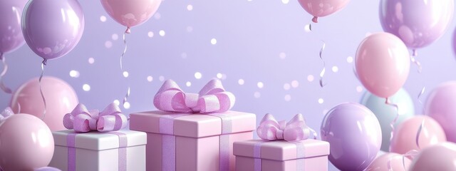 Vibrant Birthday Celebration with Colorful Balloons and Gift Boxes on a Pastel Background