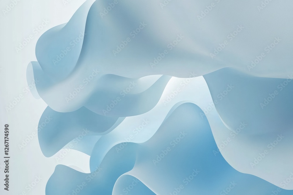 Poster Soft blue abstract shapes flow gracefully in a serene composition creating a tranquil atmosphere. Generative AI