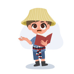 cute farmer cartoon with agriculture advice, farming tips, rural life,  farmer offering farming advice,