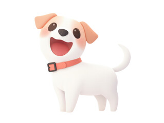 Fototapeta premium White dog with red and black collars happily wagging its tail in a playful and loyal demeanor