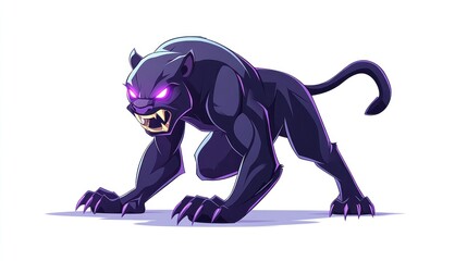 Obraz premium Powerful panther crouching, white background, game asset