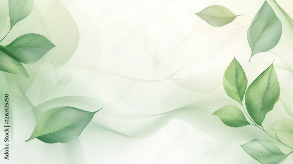Poster Soft green leaves and gentle waves create a calming nature inspired backdrop for relaxation and tranquility. Generative AI