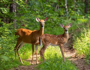 cervatillo de color marrón claro, con manchas blancas visibles en su pelaje. El cervatillo está de pie sobre un camino de tierra,
