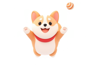 Corgi puppy playing with a colorful ball on a grassy field enjoying a playful afternoon outdoors