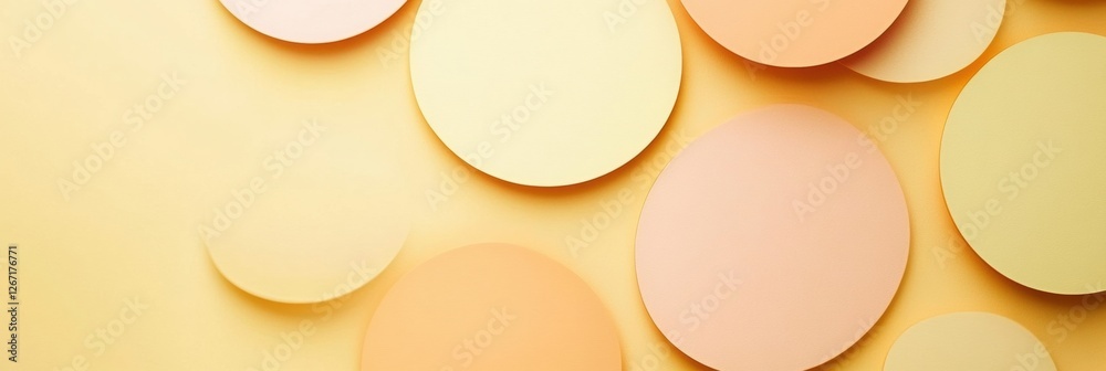 Poster Colorful circular cutouts scattered on a yellow background create a vibrant and playful design atmosphere in the room. Generative AI