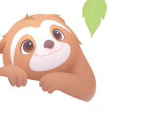 Cartoon panda with leaf on head and happy sloth hanging from tree branch in colorful illustration