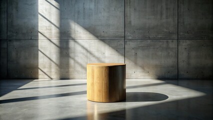 Hardwood Cylinder Shadow on Empty Concrete Podium, Outdoor Courtyard Product Display
