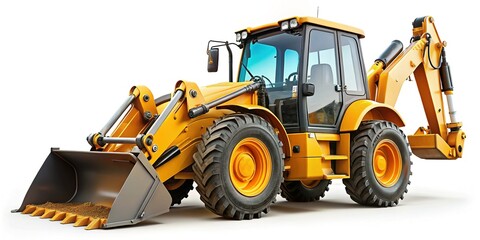 Heavy-Duty Backhoe Loader with Reinforced Arm - Isolated on White Background