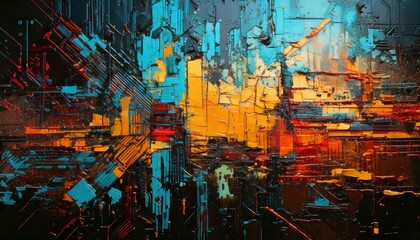 Obraz premium A futuristic grunge texture with glitch effects, pixelated patterns, and distorted layers.