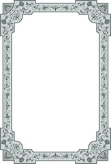 Decorative rectangular framework, floral ornament. A3, A4 size proportions. Card, book or album cover.