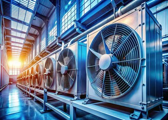 Industrial HVAC System: Large Cooling Fan, Pipes, and Air Conditioning Unit