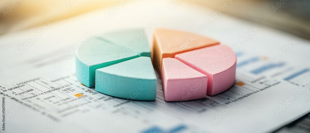 Poster pie chart on paper for business analysis with data and statistics for presentation and report purpos
