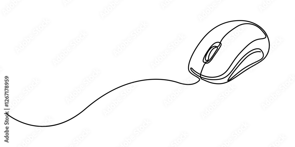 Fototapete computer mouse continuous one line drawing, drawn continuous one line computer mouse logo. vector il